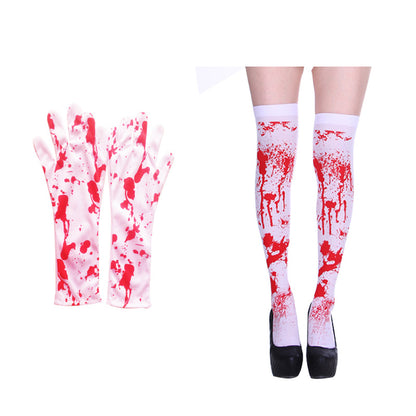 Halloween Skeleton Print Gloves and Socks Set
