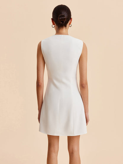 Women Sleeveless Crewneck Solid Color Short Dress