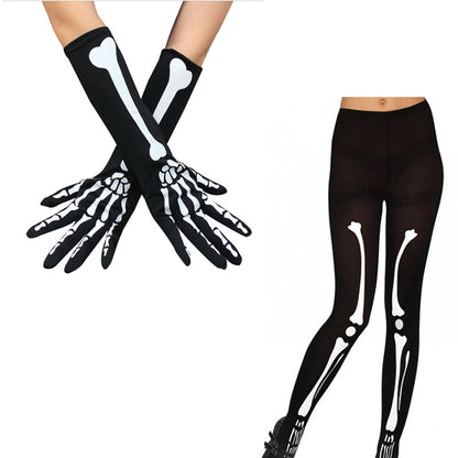 Halloween Skeleton Print Gloves and Socks Set