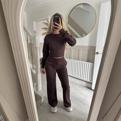 Zipper Cardigan and Straight Pants Casual Suit
