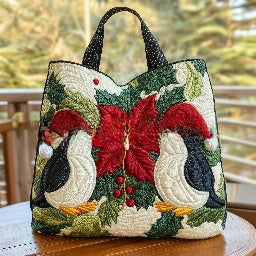Handmade Embroidered Quilted Tote Bag with Jungle Animal and Book Patterns