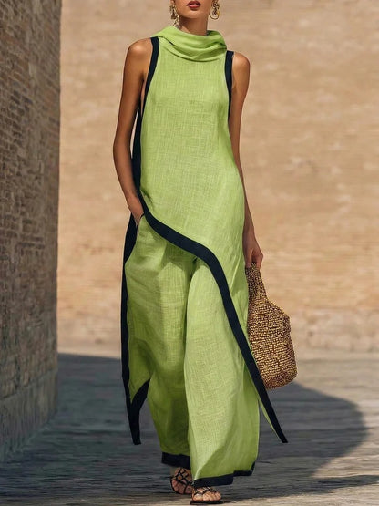 Elegant Hooded Sleeveless Dress Set