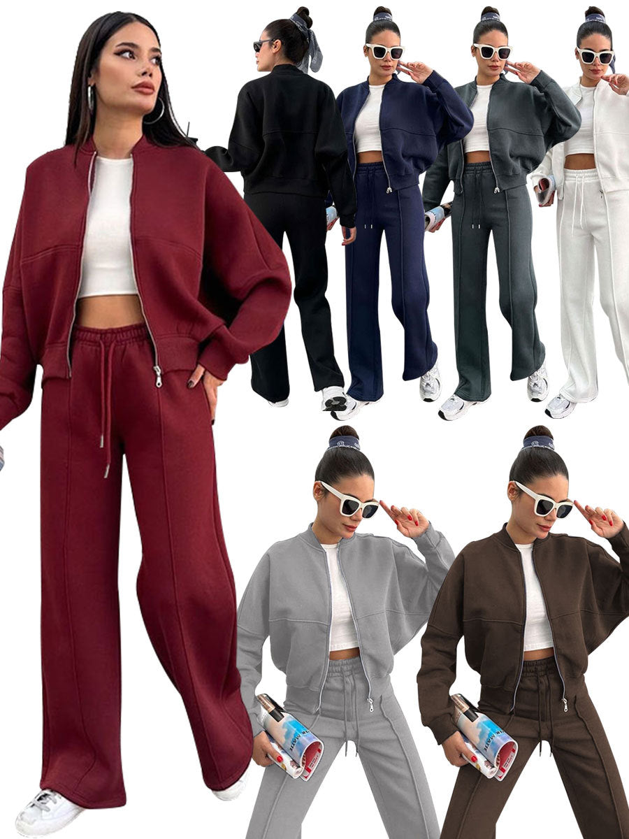 Womens Fleece Lined Zipper Cardigan and Pants Set