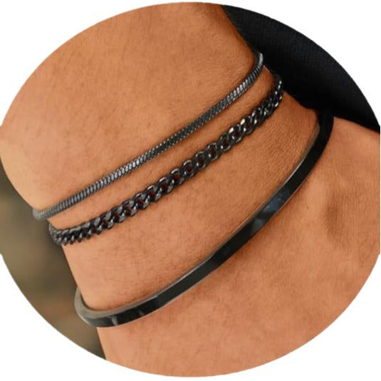 Layered Geometric Stainless Steel Bracelet Set