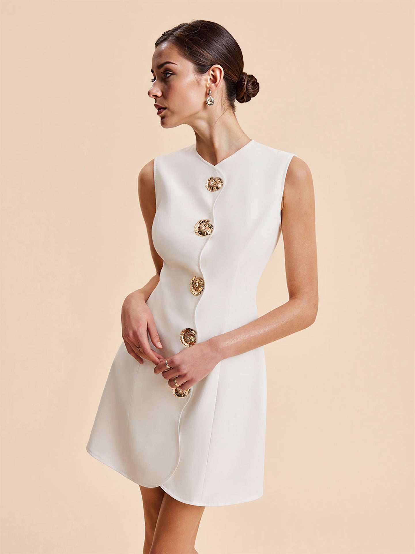 Women Sleeveless Crewneck Solid Color Short Dress
