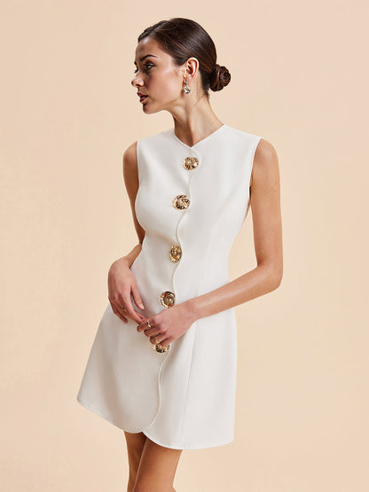Women Sleeveless Crewneck Solid Color Short Dress