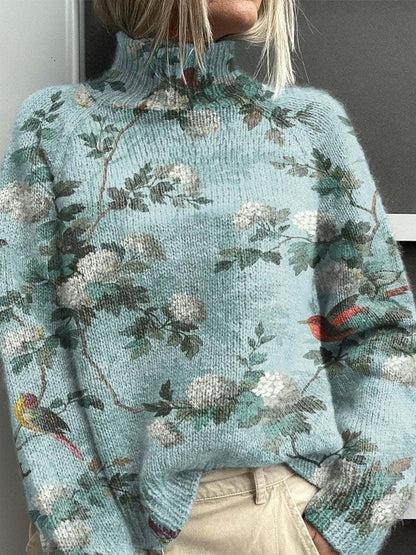 Women's Turtleneck Knitted Sweater Long Sleeve Pullover 3D Digital Print