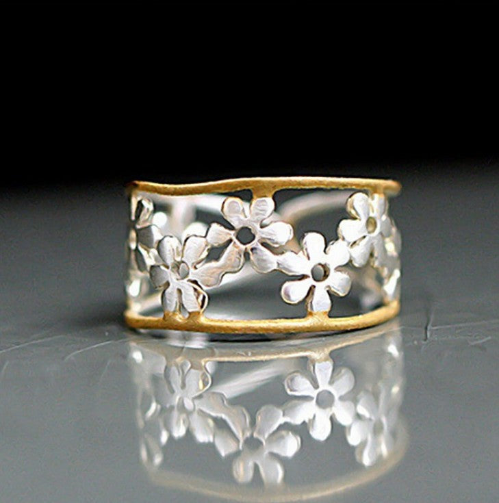 Floral Adjustable Two-Tone Alloy Ring