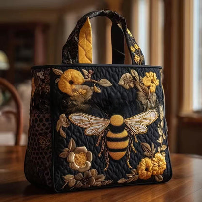 Handmade Embroidered Quilted Tote Bag with Jungle Animal and Book Patterns