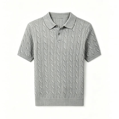 Mens Cable Knit Polo Shirt