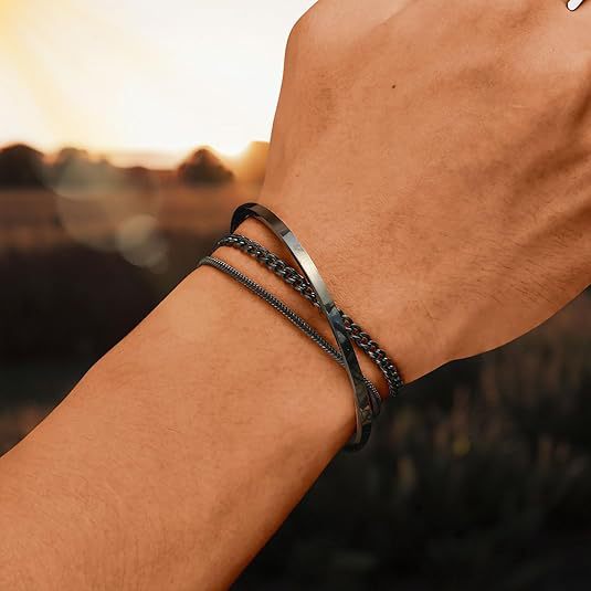 Layered Geometric Stainless Steel Bracelet Set