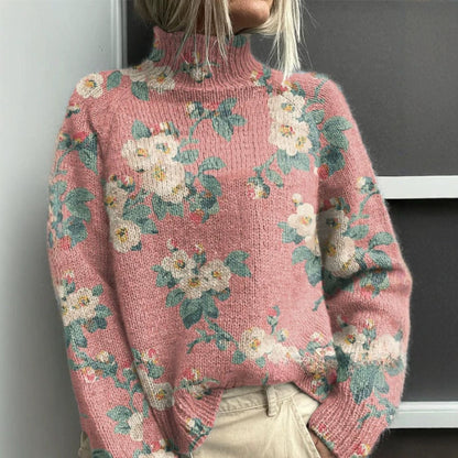 Women's Turtleneck Knitted Sweater Long Sleeve Pullover 3D Digital Print