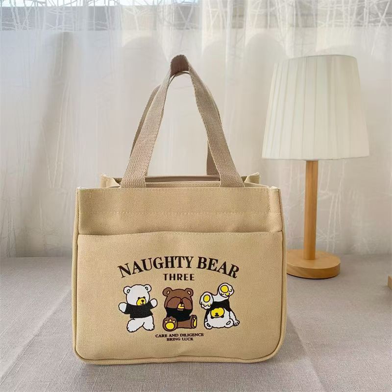 Cute Canvas Lunch Bag with Bear Design
