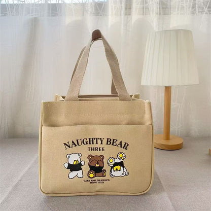 Cute Canvas Lunch Bag with Bear Design