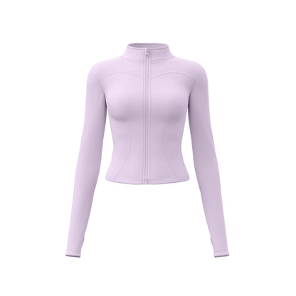 Women's fitted stretch yoga top with a stand-up collar