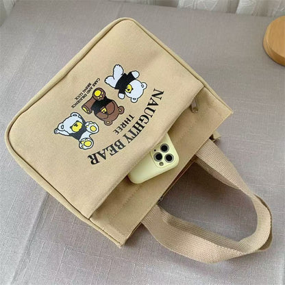 Cute Canvas Lunch Bag with Bear Design