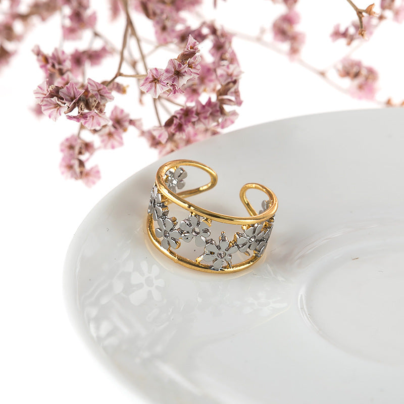 Floral Adjustable Two-Tone Alloy Ring