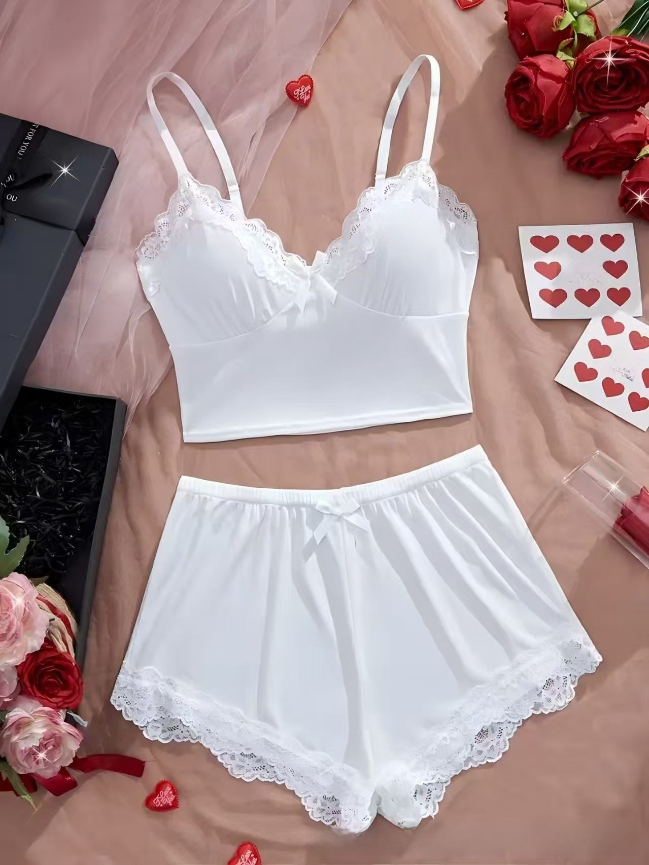 Cross-Border Home Pajamas Camisole Shorts Set Solid Color Patchwork with Chest Pads