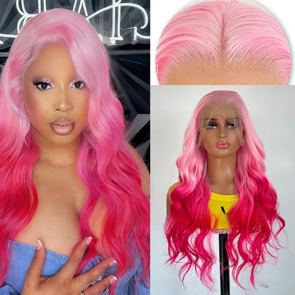 Front Lace Wig with Gradient Pink Waves