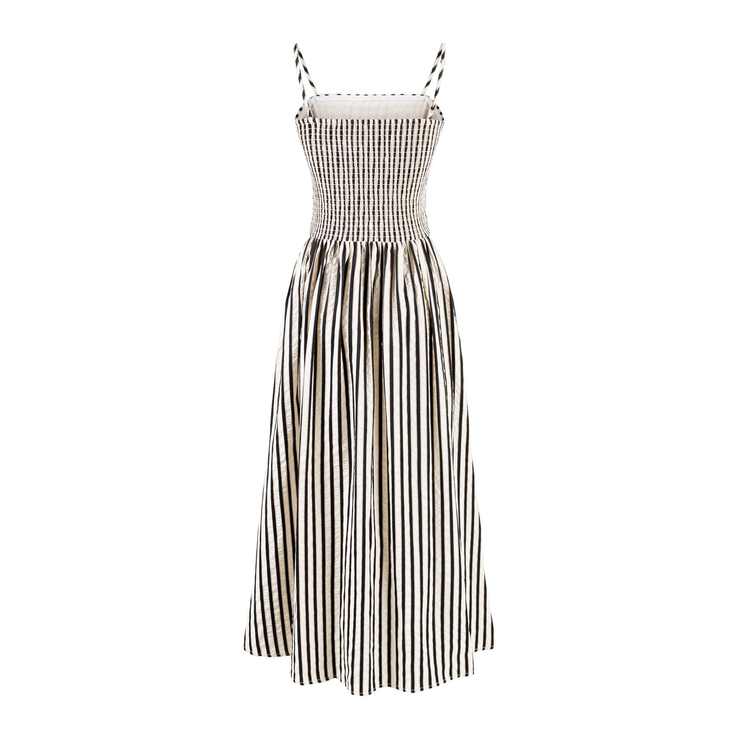 French Spliced Striped Suspender Dress with Pleated Waist