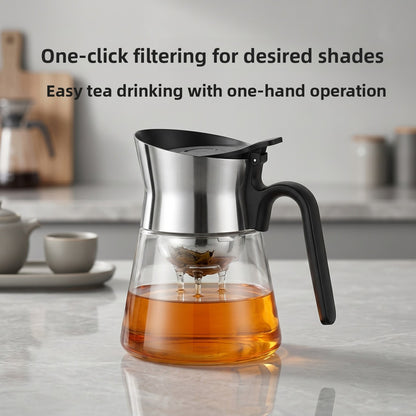 Premium One-Key Filtration Glass Teapot