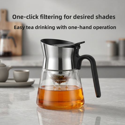 Premium One-Key Filtration Glass Teapot