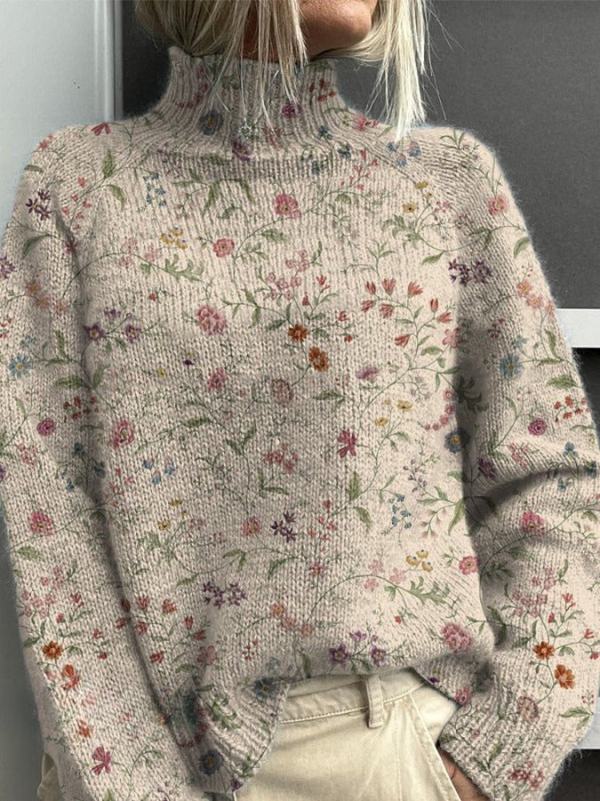 Women's Turtleneck Knitted Sweater Long Sleeve Pullover 3D Digital Print