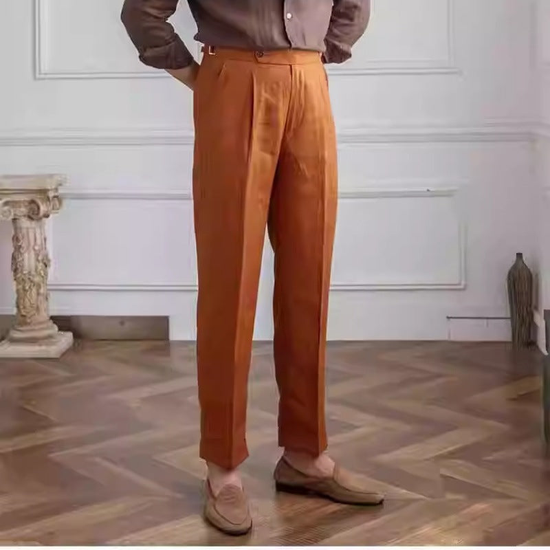 Linen straight-leg pants
