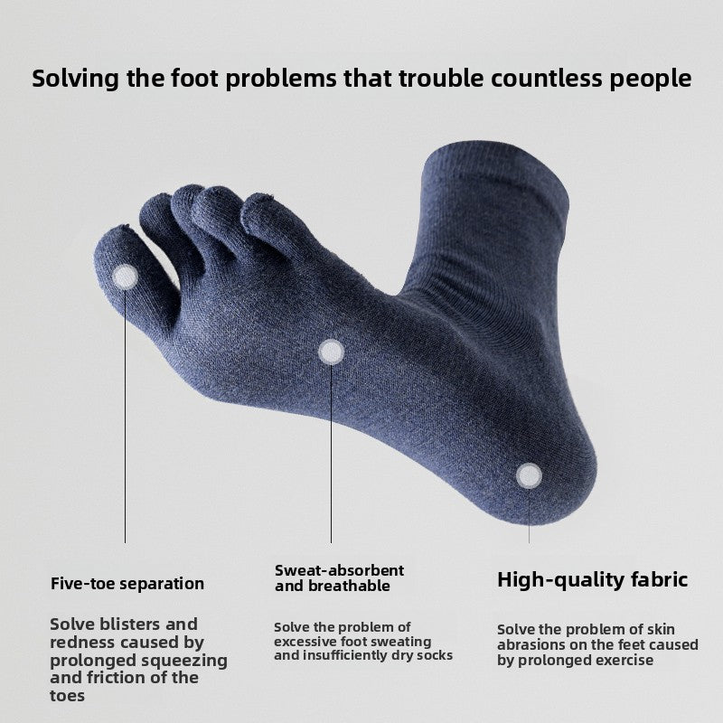 Five-Finger Socks for Men, Summer Thin Style, Pure Cotton, Mid-Calf Sports Socks