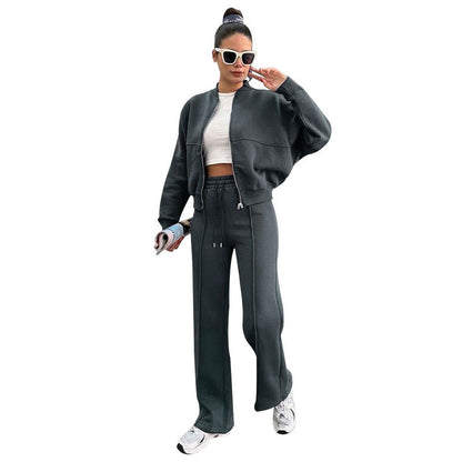 Womens Fleece Lined Zipper Cardigan and Pants Set