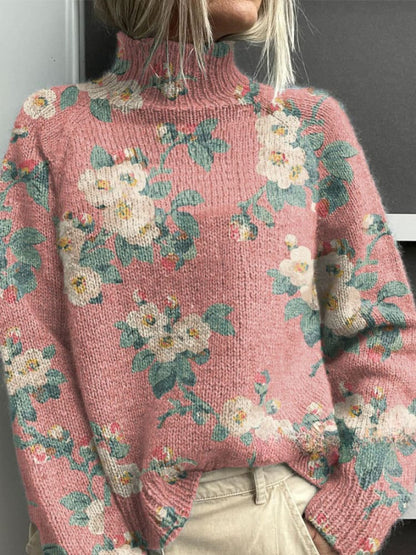 Women's Turtleneck Knitted Sweater Long Sleeve Pullover 3D Digital Print