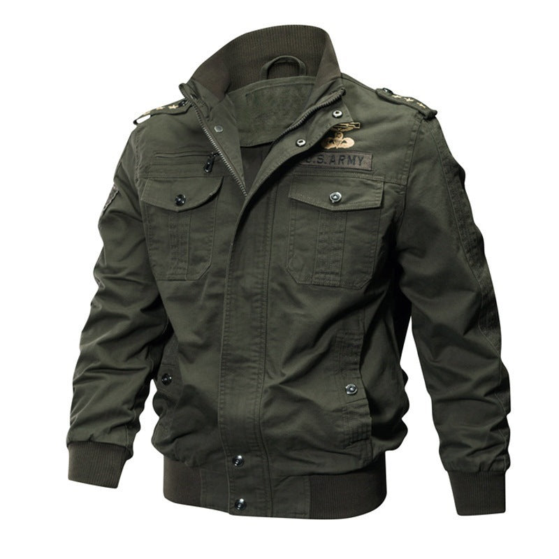 Autumn and Spring New Air Force One Pilot Jacket Men's Thin Washed Embroidered Workwear Denim Jacket Men