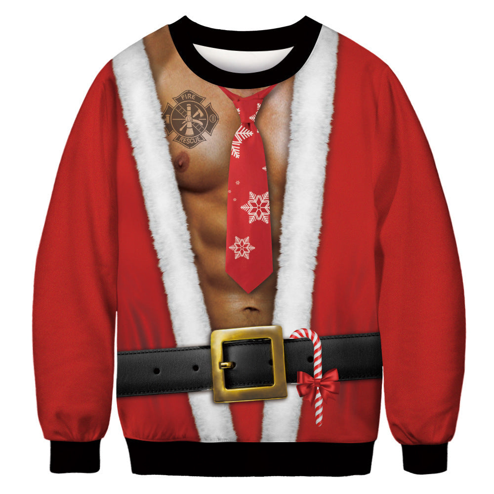3D Digital Printing Christmas Round Neck Long Sleeve Sweatshirt