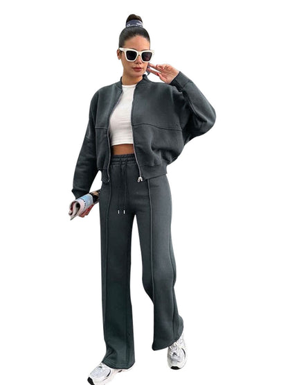 Womens Fleece Lined Zipper Cardigan and Pants Set
