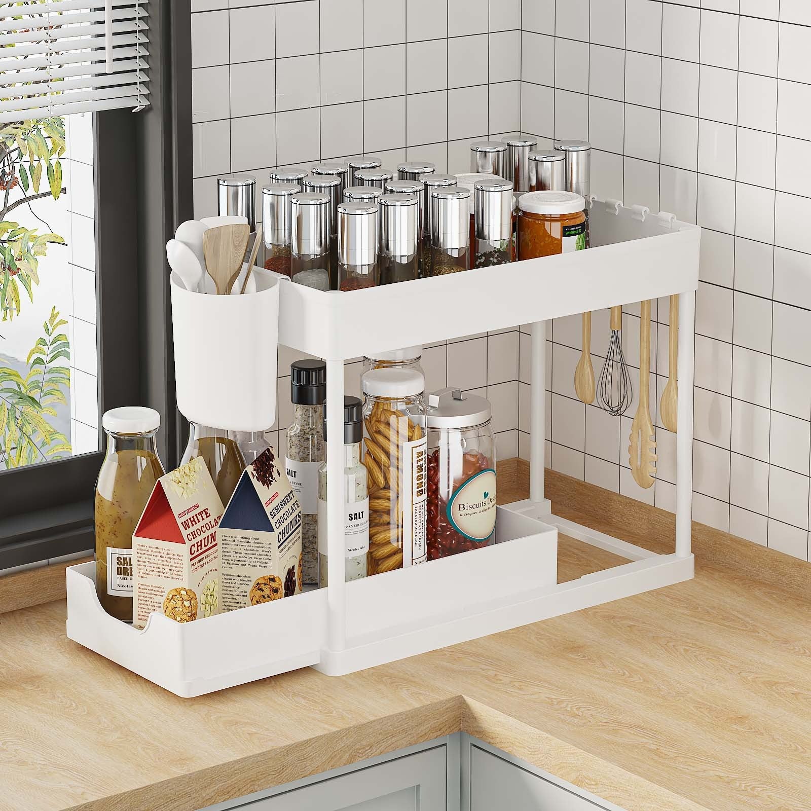 Double-Layer Pull-Out Kitchen Sink Storage Rack
