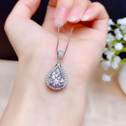 Platinum-coated teardrop-shaped morganite pendant necklace