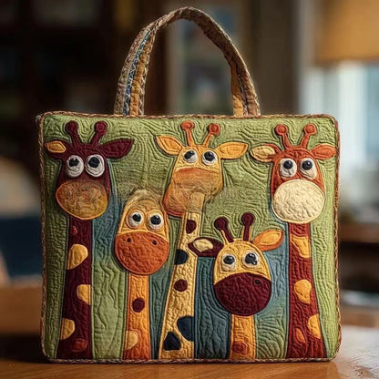 Handmade Embroidered Quilted Tote Bag with Jungle Animal and Book Patterns