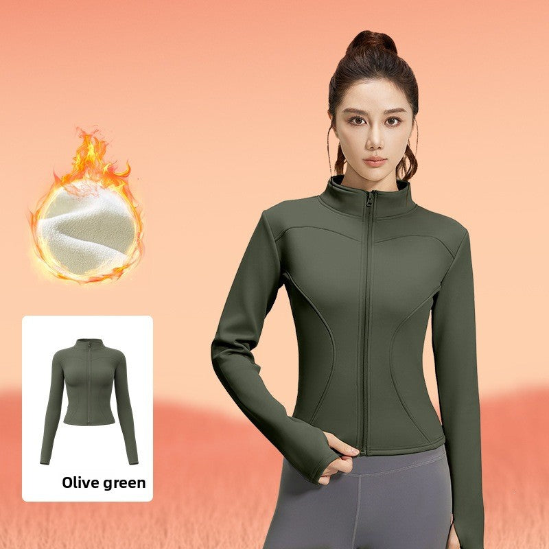 Women's fitted stretch yoga top with a stand-up collar