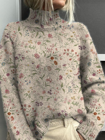 Women's Turtleneck Knitted Sweater Long Sleeve Pullover 3D Digital Print