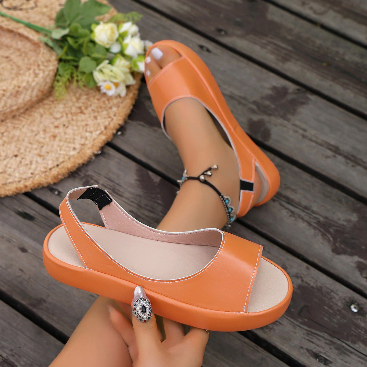 Womens Thick Sole Fish Mouth Sandals Elastic Band Beach Shoes