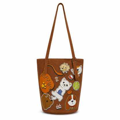 Printed Canvas Crossbody Bucket Bag