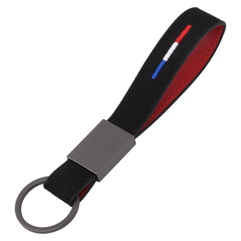 Embroidered Suede Keychain with Carabiner Clip