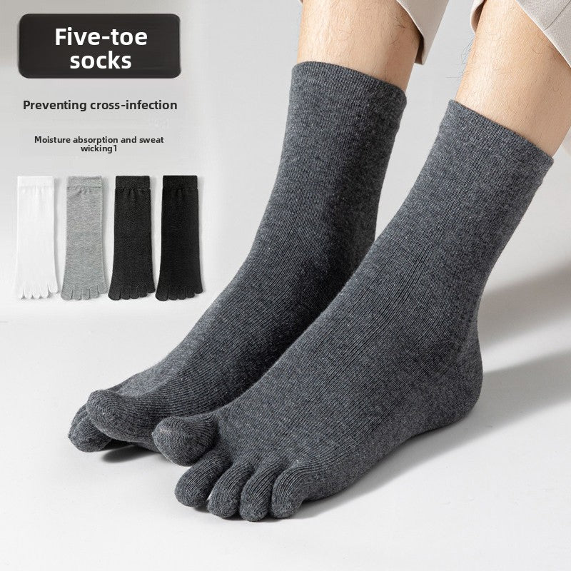 Five-Finger Socks for Men, Summer Thin Style, Pure Cotton, Mid-Calf Sports Socks