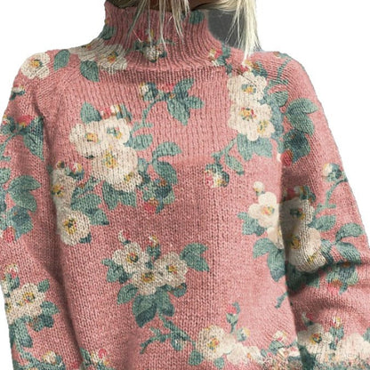 Women's Turtleneck Knitted Sweater Long Sleeve Pullover 3D Digital Print