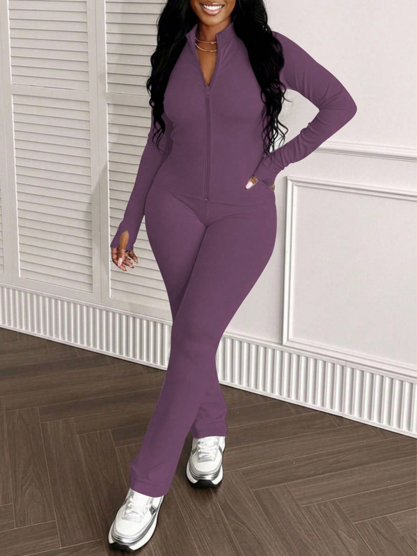 Women Casual Two Piece Set Zipper Jacket and Pants