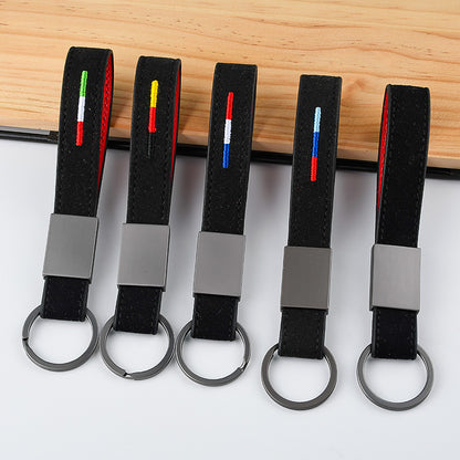 Embroidered Suede Keychain with Carabiner Clip