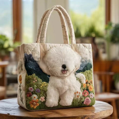 Handmade Embroidered Quilted Tote Bag with Jungle Animal and Book Patterns