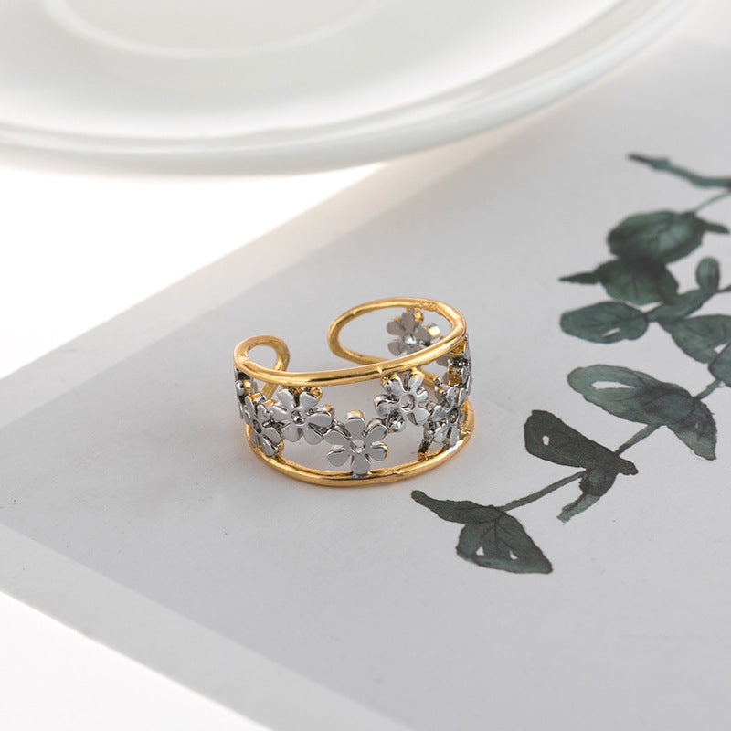 Floral Adjustable Two-Tone Alloy Ring