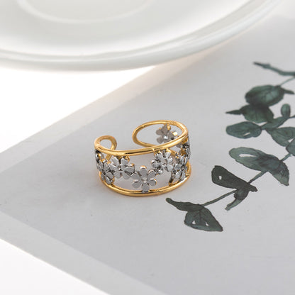 Floral Adjustable Two-Tone Alloy Ring