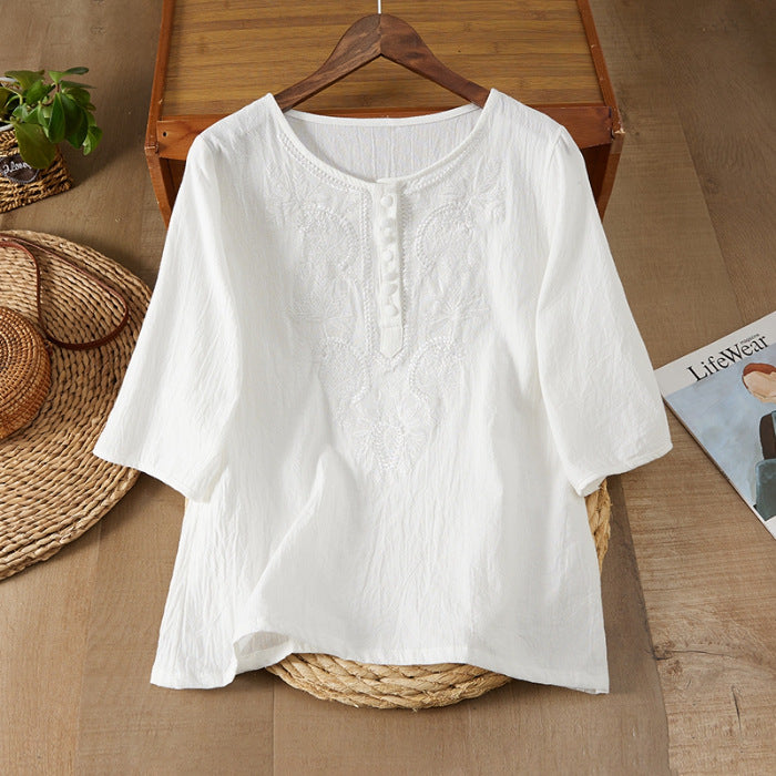 Embroidered Cotton Linen Womens Top